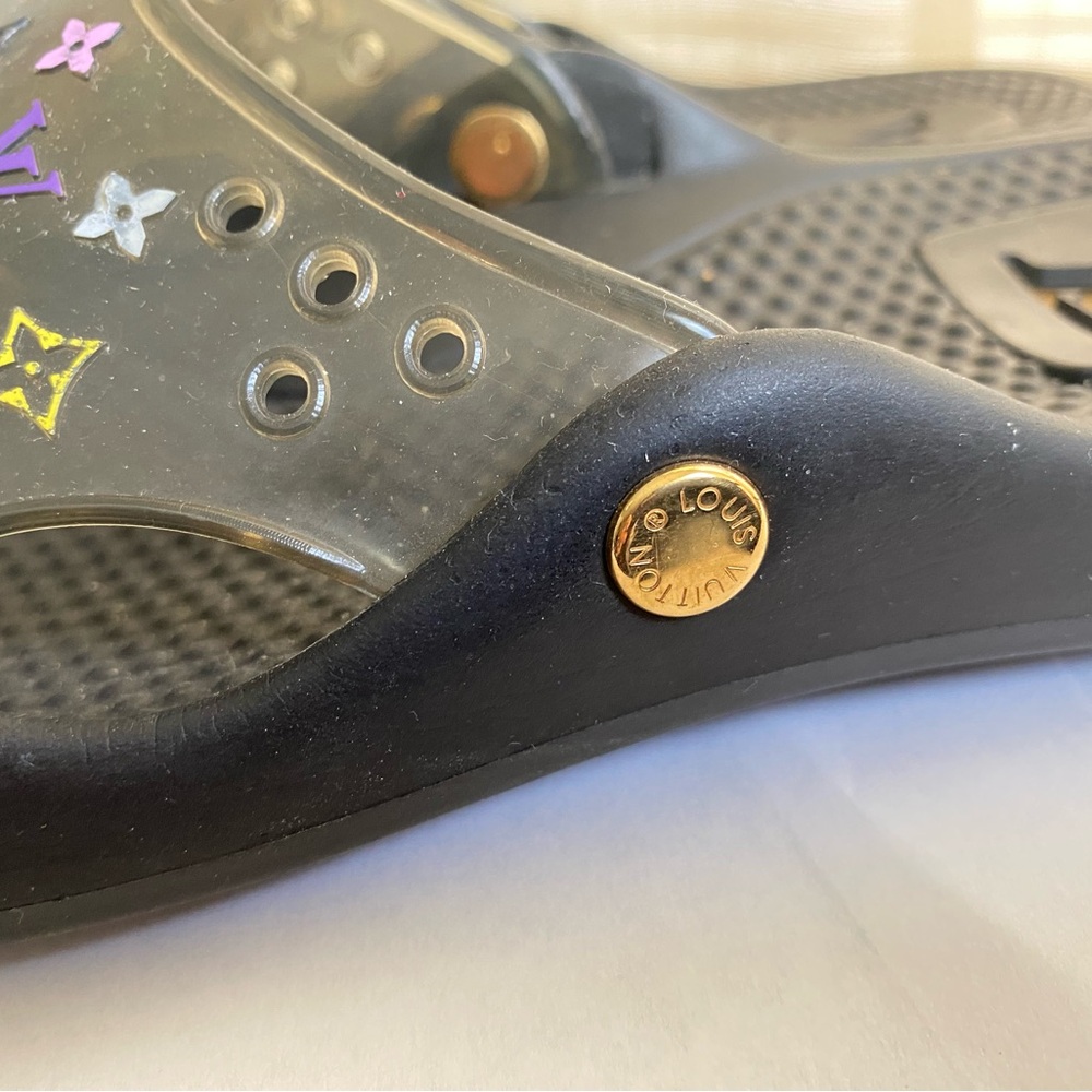 Louis Vuitton Black Slide Sandals Multicolor Logo Murakami 37 spa beach mules 7 - Picture 3 of 7
